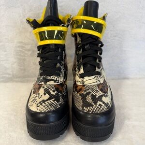Cape Robbin Future Waves Black Yellow Leopard Snake Lace Up Military Boots S 7